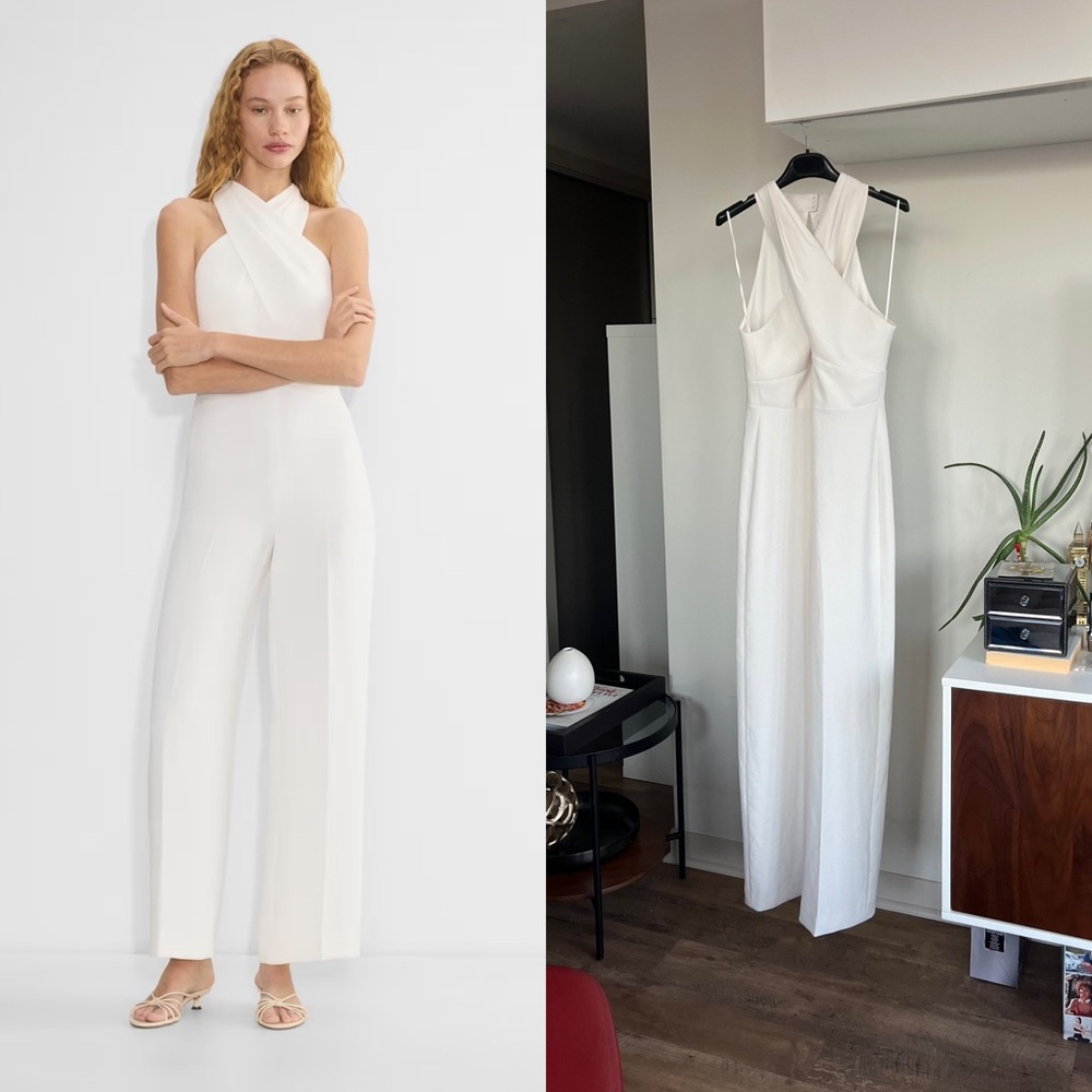 Aritzia Wilfred Pageturner Cream Halter Kapanese Crepe Jumpsuit Sz 8